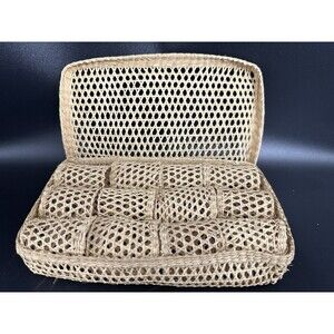 VTG Bamboo Rattan Napkin Rings Set of 12 Woven Box Boho Farmhouse Table Decor